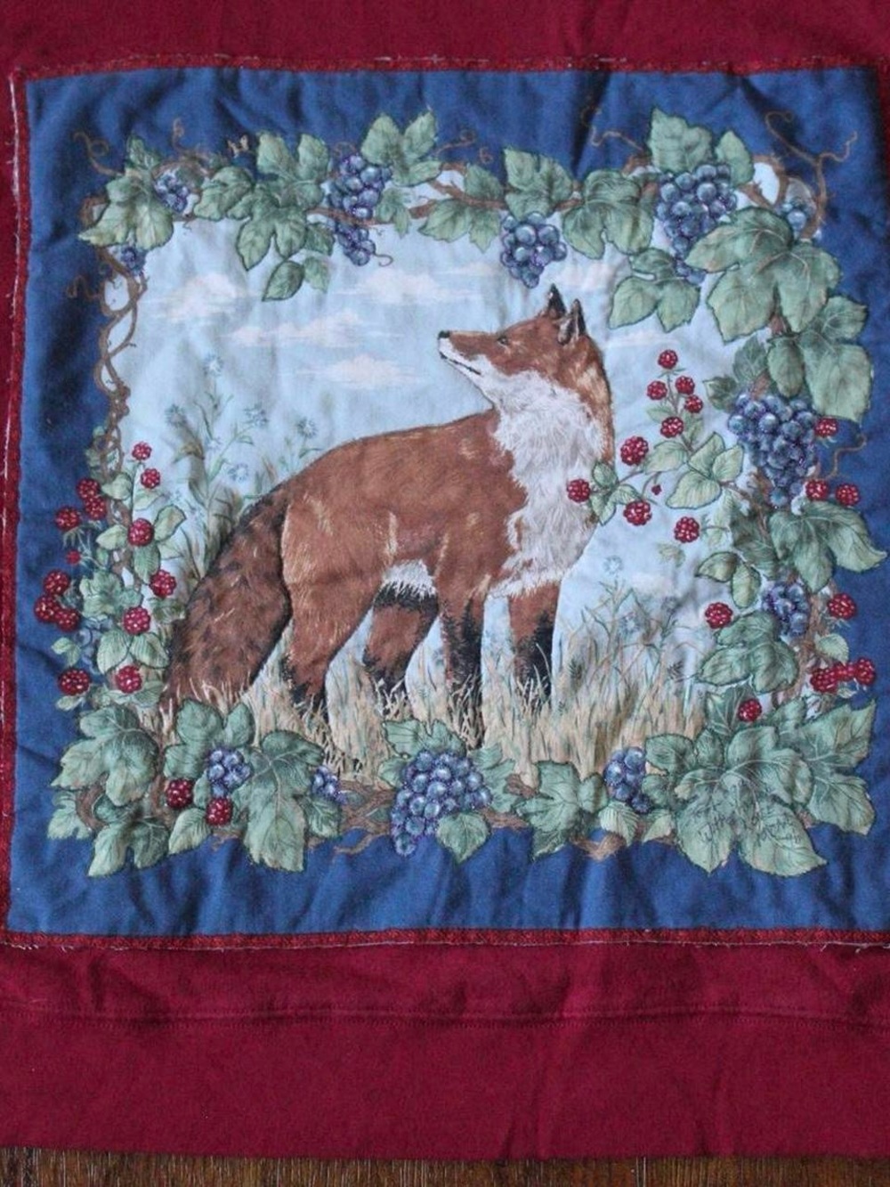 Upcycled Red Sweatshirt With Large Fox Design Patchwork Print - Picture 6 of 7
